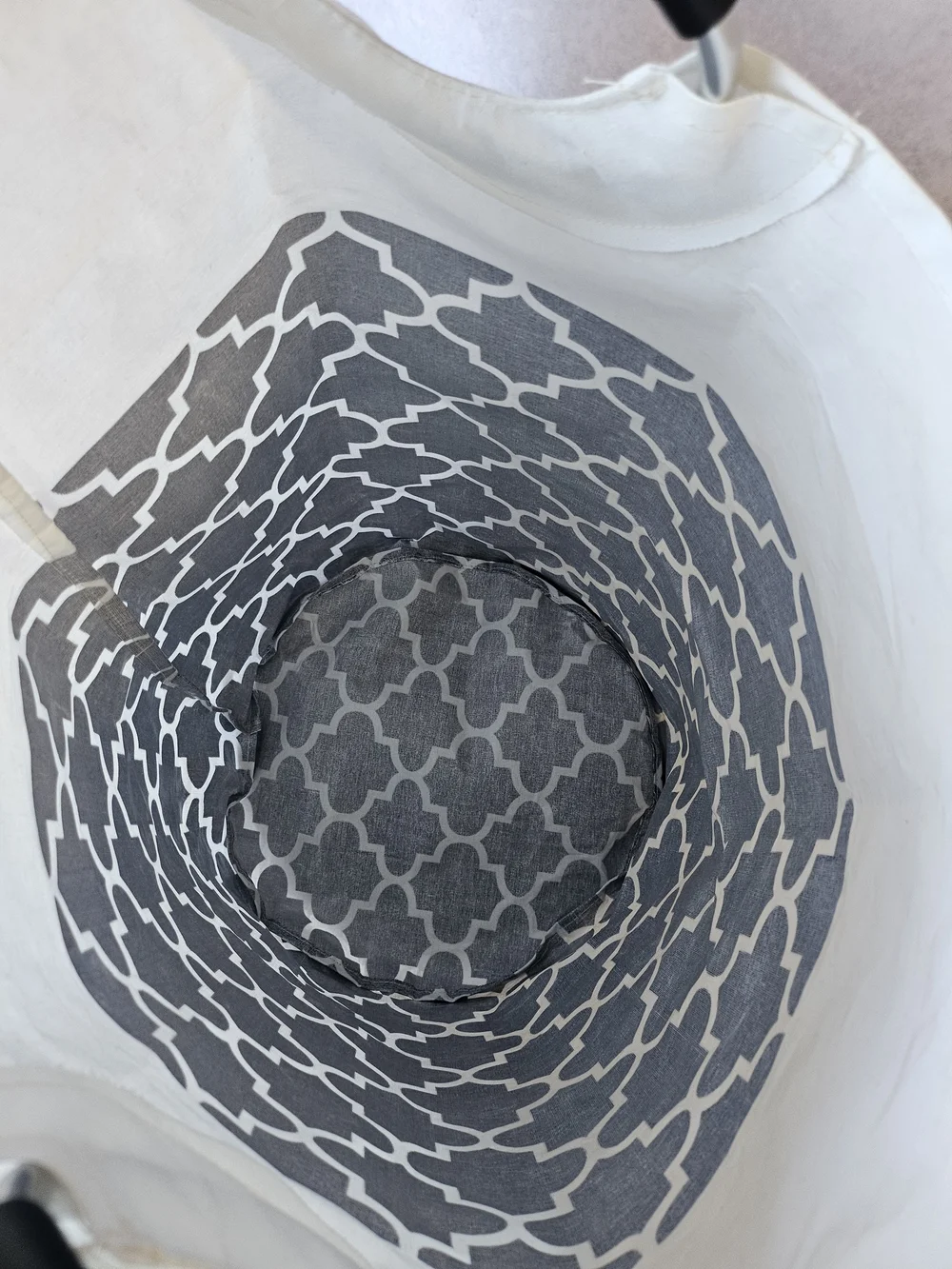 Canvas Laundry Basket Tote with Navy Geometric Pattern